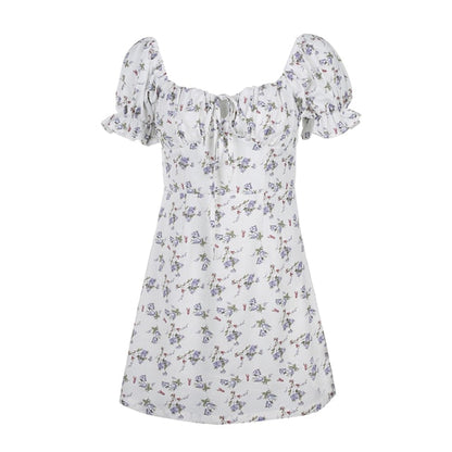 White Floral Bandage Ruched Office Puff  Sleeve High Street A line Summer Casual Mini Dress The Clothing Company Sydney