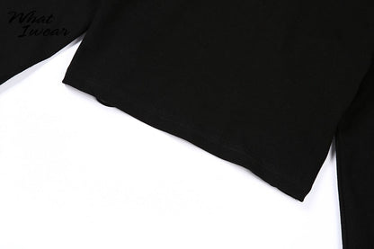Cotton mix hollow out sexy tshirt bandage backless long sleeve tops slim bodycon streetwear The Clothing Company Sydney