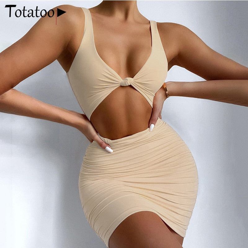 Elegant V Neck White Summer Spaghetti Strap Sleeveless Cut Out Ruched Bodycon Dress Outfit The Clothing Company Sydney