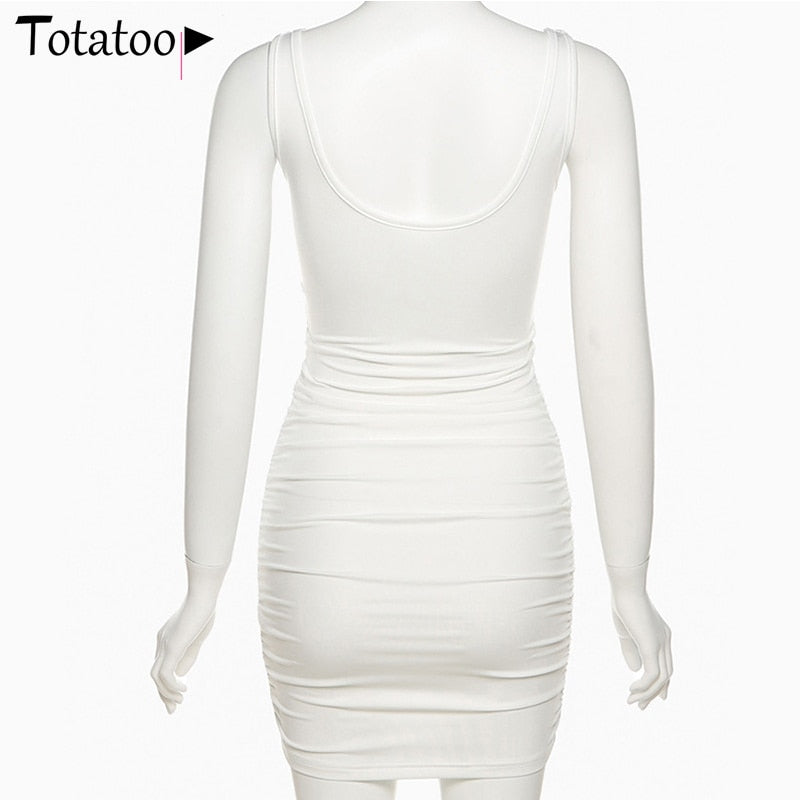 Elegant V Neck White Summer Spaghetti Strap Sleeveless Cut Out Ruched Bodycon Dress Outfit The Clothing Company Sydney