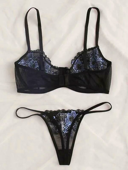 2 piece Floral Embroidery Lace Underwear Set Underwire Push Up Bra Underwear Lingerie Set The Clothing Company Sydney