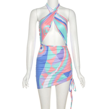 Halter Sexy Mini Summer Clothing Cross Bandage Hollow Out Party Fashion Slim Sleeveless Off Shoulder Dress The Clothing Company Sydney