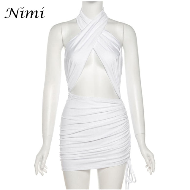 Halter Sexy Mini Summer Clothing Cross Bandage Hollow Out Party Fashion Slim Sleeveless Off Shoulder Dress The Clothing Company Sydney