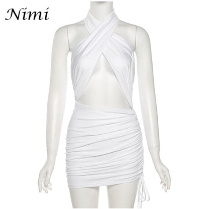 Halter Sexy Mini Summer Clothing Cross Bandage Hollow Out Party Fashion Slim Sleeveless Off Shoulder Dress The Clothing Company Sydney