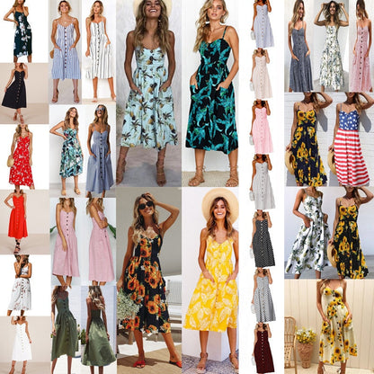 Vintage Casual Sundress Beach Midi Button Backless Polka Dot Striped Summer Boho Sexy Floral Dress The Clothing Company Sydney