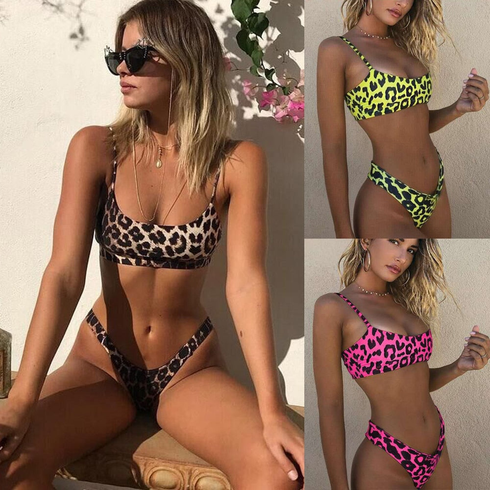 2 Piece Swimwear Beach Bikini Leopard Beachwear BathingSuit Snakeskin Push Up Swimsuit Bikini Set The Clothing Company Sydney