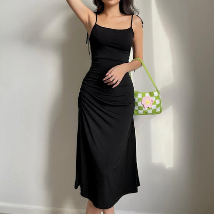 Strappy Ruched Black Irregular Elegant Backless Long Dress Party Summer Dress The Clothing Company Sydney