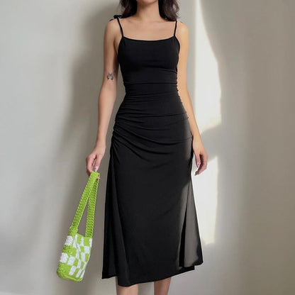 Strappy Ruched Black Irregular Elegant Backless Long Dress Party Summer Dress The Clothing Company Sydney