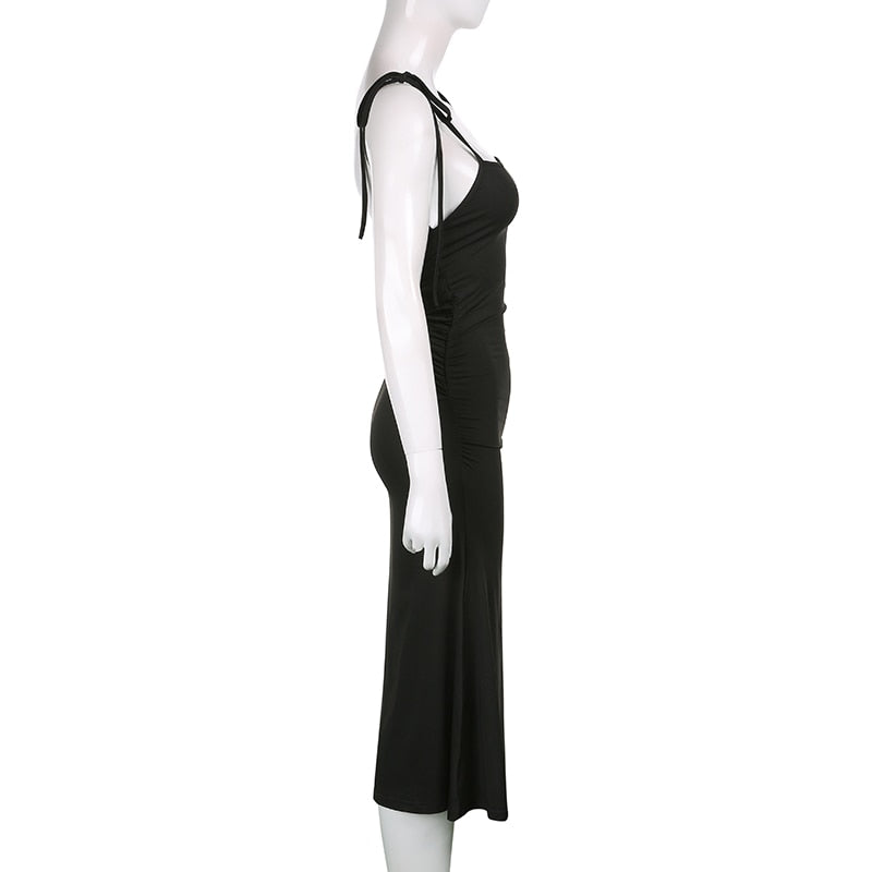 Strappy Ruched Black Irregular Elegant Backless Long Dress Party Summer Dress The Clothing Company Sydney