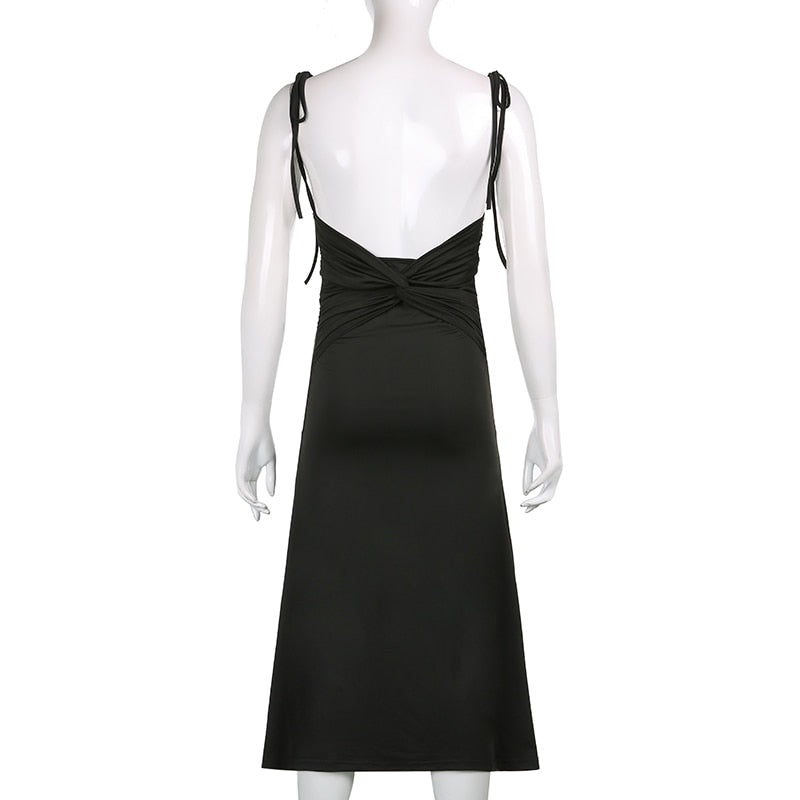 Strappy Ruched Black Irregular Elegant Backless Long Dress Party Summer Dress The Clothing Company Sydney