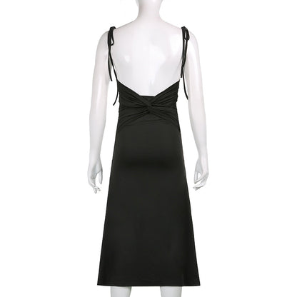 Strappy Ruched Black Irregular Elegant Backless Long Dress Party Summer Dress The Clothing Company Sydney
