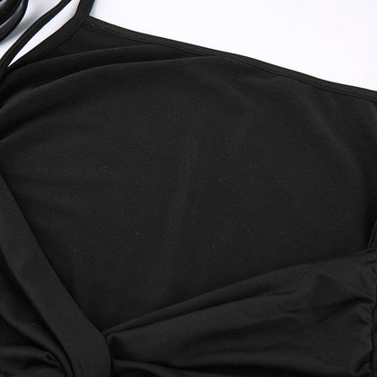 Strappy Ruched Black Irregular Elegant Backless Long Dress Party Summer Dress The Clothing Company Sydney