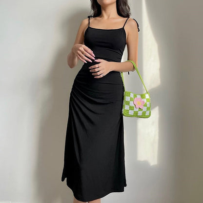 Strappy Ruched Black Irregular Elegant Backless Long Dress Party Summer Dress The Clothing Company Sydney