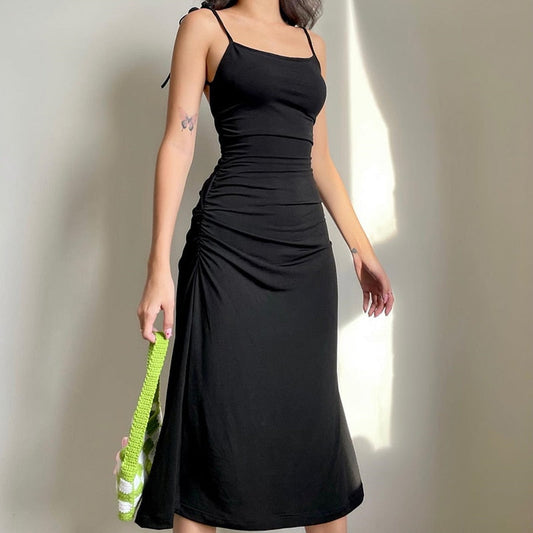 Strappy Ruched Black Irregular Elegant Backless Long Dress Party Summer Dress The Clothing Company Sydney