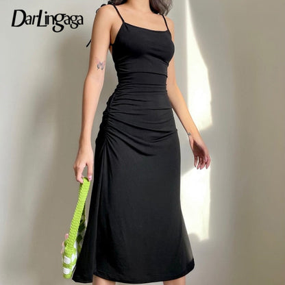 Strappy Ruched Black Irregular Elegant Backless Long Dress Party Summer Dress The Clothing Company Sydney