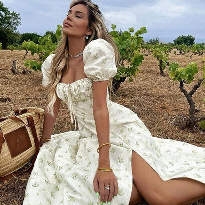 Floral Print Elegant Short Sleeve  Split Dress The Clothing Company Sydney