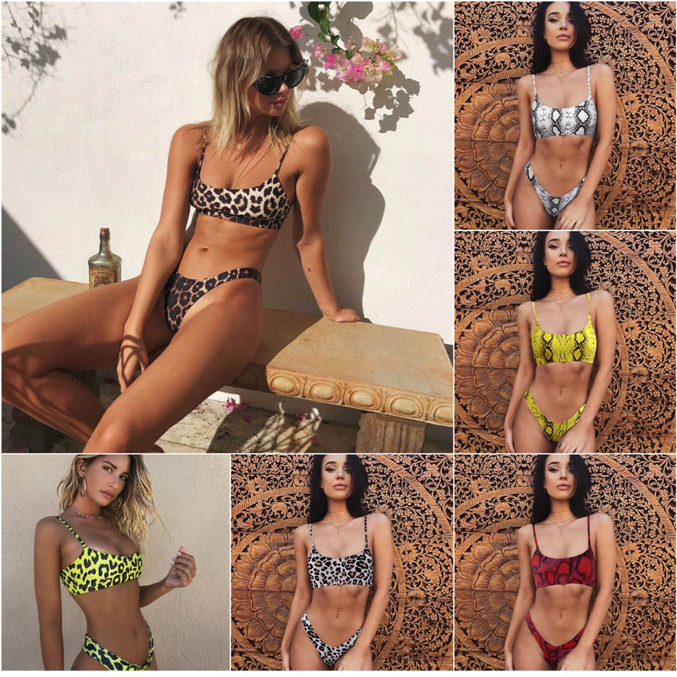 2 Piece Snakeskin Bikini Women Swimwear Leopard Swim Suit Push Up Swimsuit Female Beachwear Swimming Bikini Set The Clothing Company Sydney