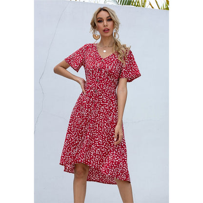 Summer Midi V-Neck Printed Single Row Buttons Irregular Slim High Waist Casual Holiday Dress The Clothing Company Sydney