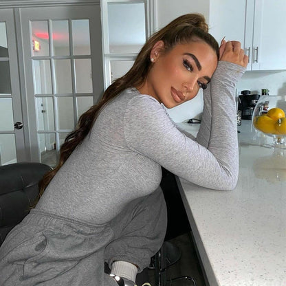 Solid zipper bodysuit stretch long sleeve bodycon sexy streetwear autumn winter body basic sporty active wear The Clothing Company Sydney