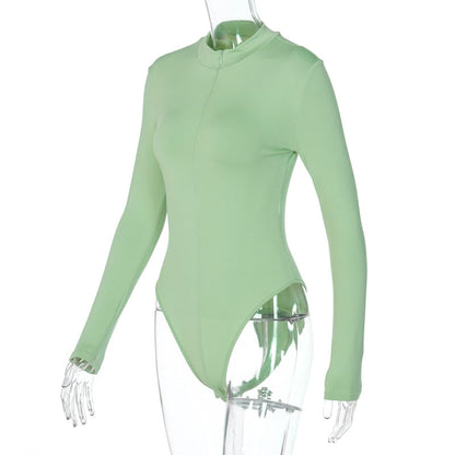 Solid zipper bodysuit stretch long sleeve bodycon sexy streetwear autumn winter body basic sporty active wear The Clothing Company Sydney