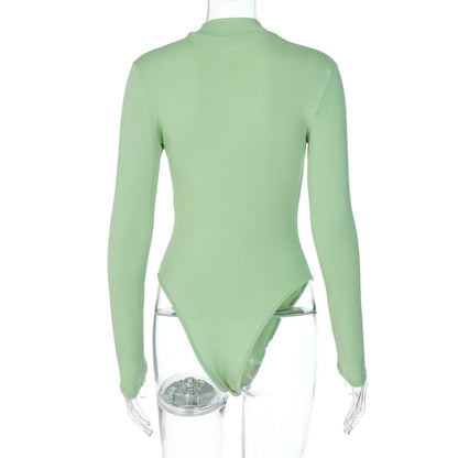 Solid zipper bodysuit stretch long sleeve bodycon sexy streetwear autumn winter body basic sporty active wear The Clothing Company Sydney