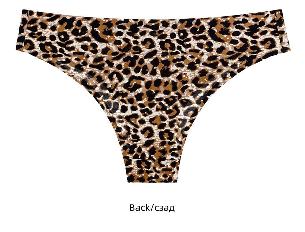 1 Piece Women's Panties Underwear Seamless Sports Leopard T-back G-string  Thongs Ice Silk Briefs