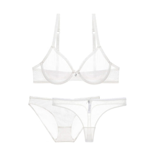 Ultra-thin cup mesh lace underwear transparent unlined 1 bra+2 panties bra set The Clothing Company Sydney