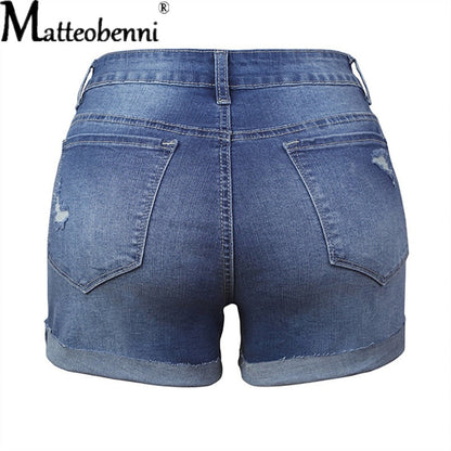 Summer High Waist Jeans Plus Size Ripped Casual Slim Fashion Elastic Blue Buttons Washed Short Denim Shorts The Clothing Company Sydney