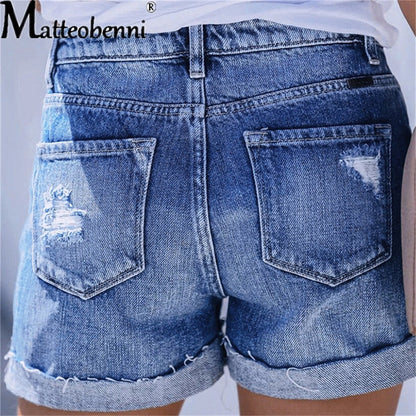 Summer High Waist Jeans Plus Size Ripped Casual Slim Fashion Elastic Blue Buttons Washed Short Denim Shorts The Clothing Company Sydney