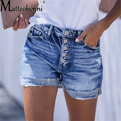 Summer High Waist Jeans Plus Size Ripped Casual Slim Fashion Elastic Blue Buttons Washed Short Denim Shorts The Clothing Company Sydney