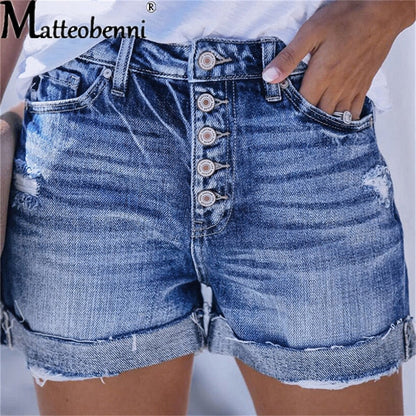 Summer High Waist Jeans Plus Size Ripped Casual Slim Fashion Elastic Blue Buttons Washed Short Denim Shorts The Clothing Company Sydney