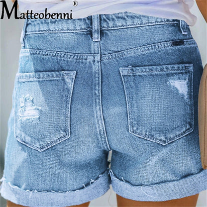 Summer High Waist Jeans Plus Size Ripped Casual Slim Fashion Elastic Blue Buttons Washed Short Denim Shorts The Clothing Company Sydney