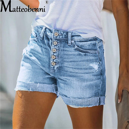 Summer High Waist Jeans Plus Size Ripped Casual Slim Fashion Elastic Blue Buttons Washed Short Denim Shorts The Clothing Company Sydney