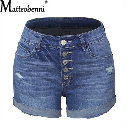 Summer High Waist Jeans Plus Size Ripped Casual Slim Fashion Elastic Blue Buttons Washed Short Denim Shorts The Clothing Company Sydney