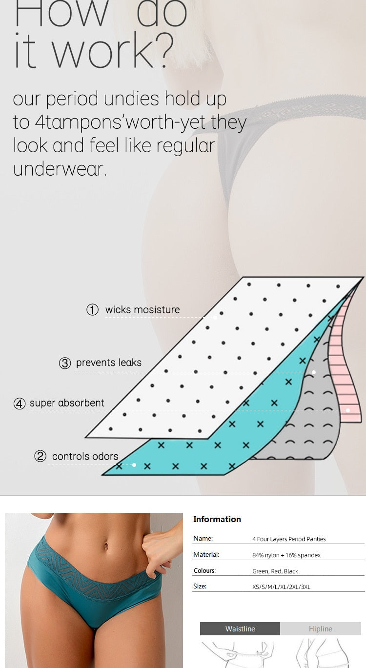 3 colors Leakproof Menstrual Panties Period Breathable Lace Lingerie Physiological Underpants 4 Layer Underwear The Clothing Company Sydney