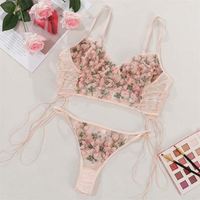 Embroidery Underwear Pink Floral Thin Cup Bralette Push Up Brassiere French Lace Lingerie Transparent Bra And Panty Set The Clothing Company Sydney