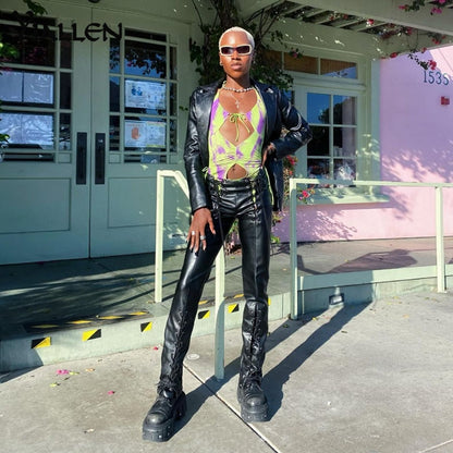 Faux PU Leather High Waist Bandage Pants Hipster Street Style Long Trousers The Clothing Company Sydney