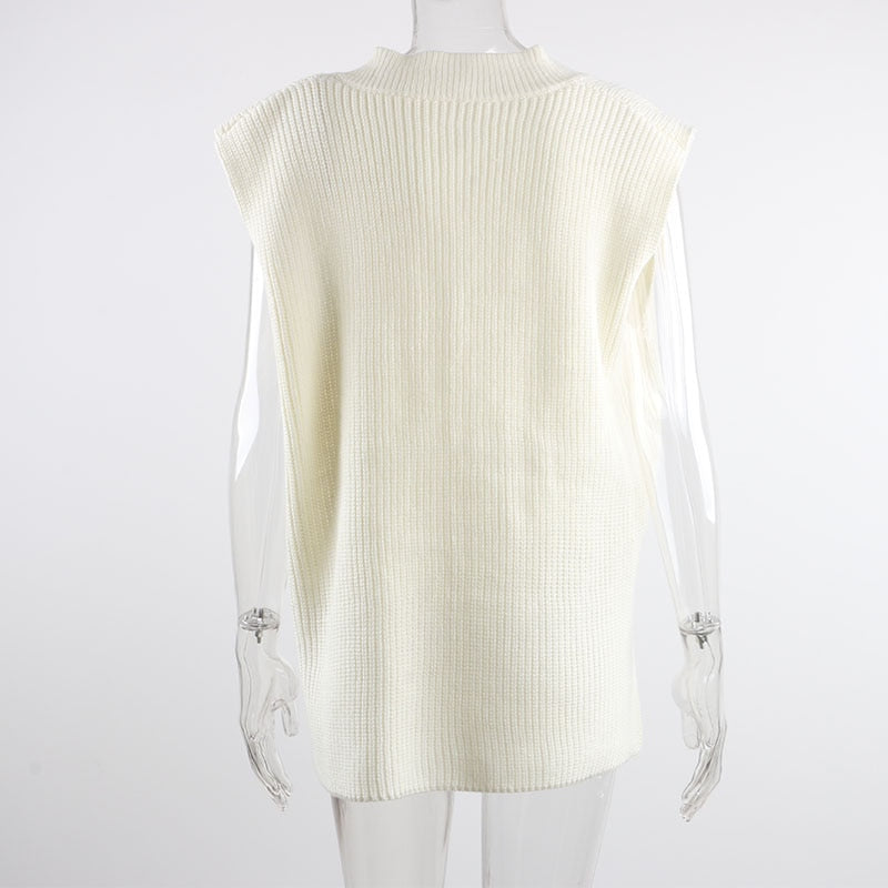 V Neck Sleeveless Sweater Vest Knitted Jumper Autumn Winter Split White Preppy Pullover Loose Top The Clothing Company Sydney