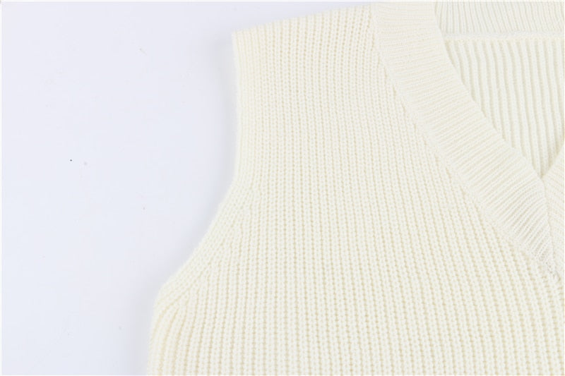 V Neck Sleeveless Sweater Vest Knitted Jumper Autumn Winter Split White Preppy Pullover Loose Top The Clothing Company Sydney