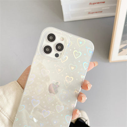 Fashion Gradient Laser Love Heart Pattern Clear Phone Case For iPhone 11 13 12 Pro Max X XS XR 7 8 Plus SE Case The Clothing Company Sydney