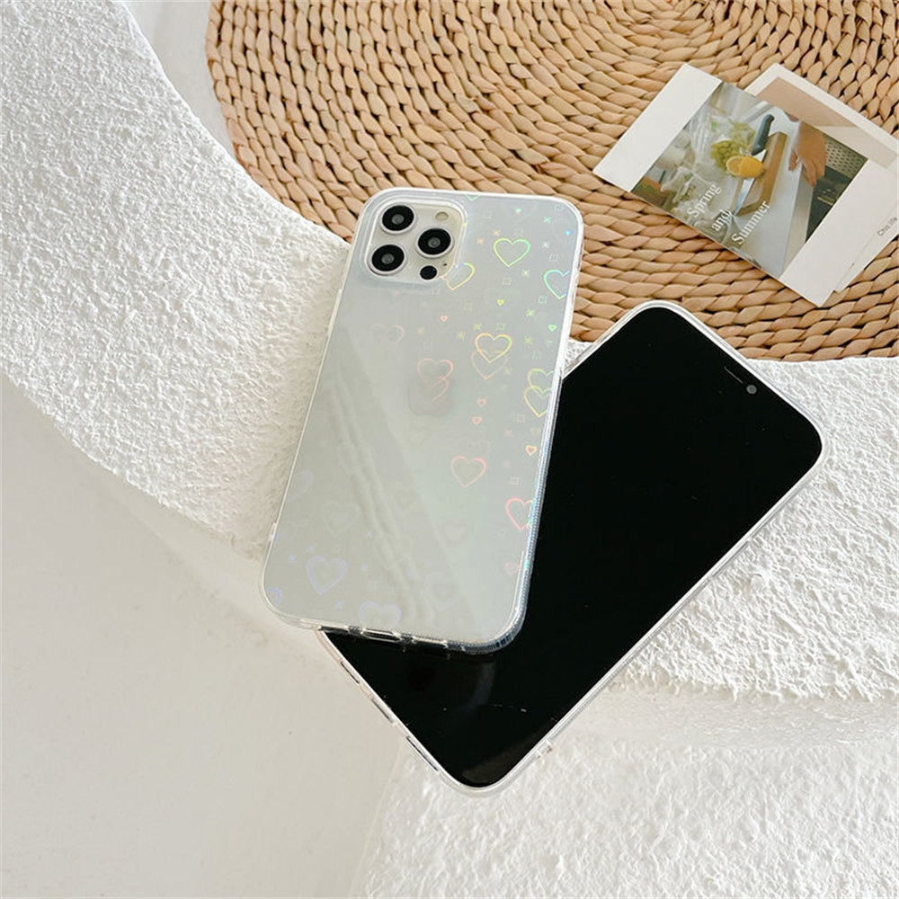 Fashion Gradient Laser Love Heart Pattern Clear Phone Case For iPhone 11 13 12 Pro Max X XS XR 7 8 Plus SE Case The Clothing Company Sydney