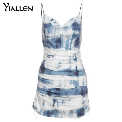 Summer Knit Sling Sleeveless Side Drawstring Casual Printing Street Slim MIni Dresses The Clothing Company Sydney