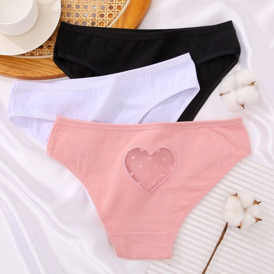 3 pack Cotton Mix Panties Lace Transparent Heart Low-Waist Underpant Hollow Out Briefs Seamless Underwear Lingerie The Clothing Company Sydney