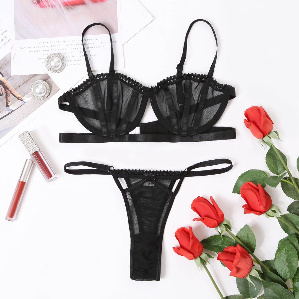 2 Piece Sensual Lingerie Set Push Up Bra Set Underwire Underwear Transparent Ultra-thin Bralette Set The Clothing Company Sydney