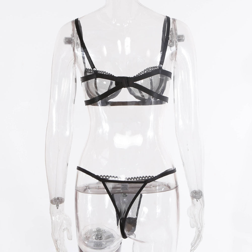 2 Pieces Set Woman Fashion Transparent Bra & Brief Sets Push
