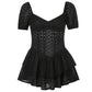 V Neck Ruffles Pleated Puff Sleeve Chic Black Summer Party Hollow Out Vintage Corset Dress The Clothing Company Sydney