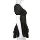 V Neck Ruffles Pleated Puff Sleeve Chic Black Summer Party Hollow Out Vintage Corset Dress The Clothing Company Sydney