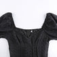 V Neck Ruffles Pleated Puff Sleeve Chic Black Summer Party Hollow Out Vintage Corset Dress The Clothing Company Sydney