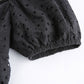 V Neck Ruffles Pleated Puff Sleeve Chic Black Summer Party Hollow Out Vintage Corset Dress The Clothing Company Sydney