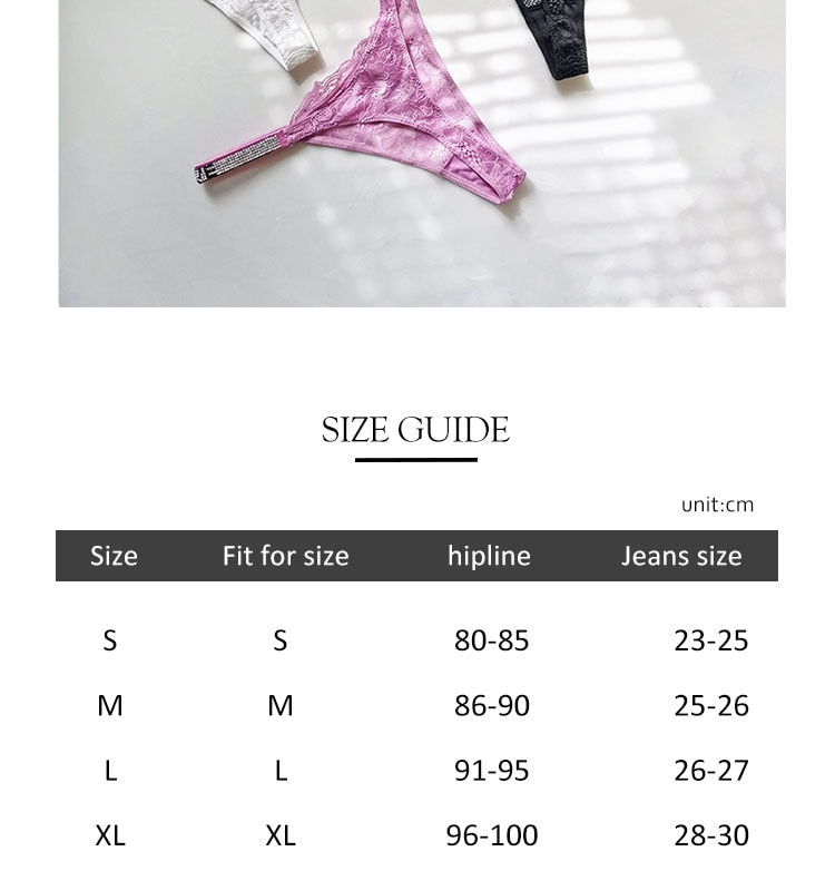 Sexy Lingerie For Women Underwear Rhinestone Lace Pantie G String Transparent T Back for Low Rise Ladies Briefs The Clothing Company Sydney